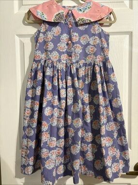 Mouse Feathers-N-M Girls' Purple Floral Cotton Dress with Pink Peter Pan Collar